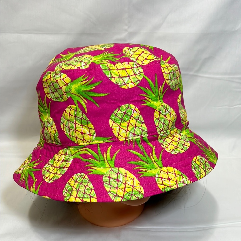 Handmade Reversible Pineapple Print Pink Bucket Hat